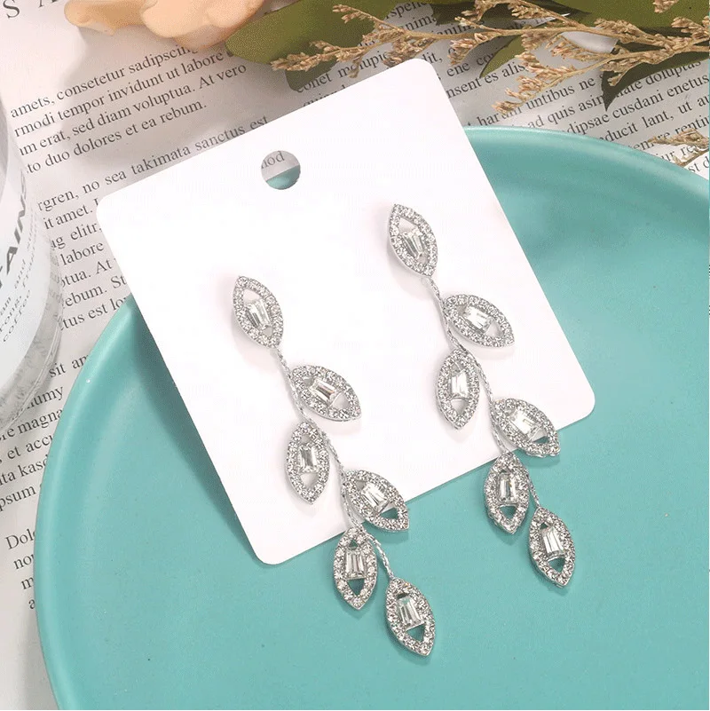 

925 silver needle cold wind temperament alloy golden leaf tassel earrings female commuter fashionable earring temperament earrin