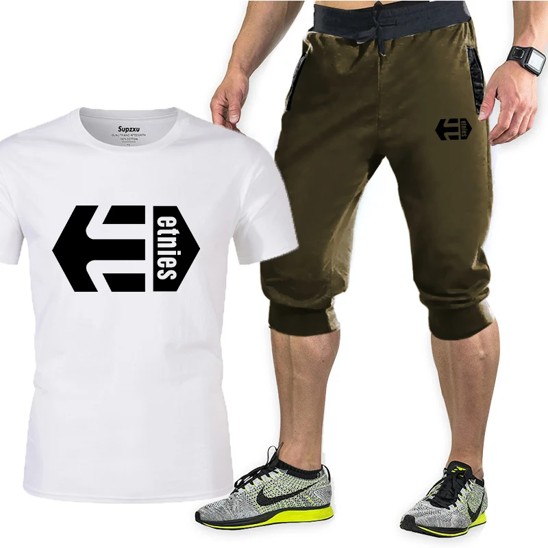 

2021 new sportswear men's suit summer 2 sportswear suit + gym fitness sports shorts casual letter printing men's sweat suit 3XL