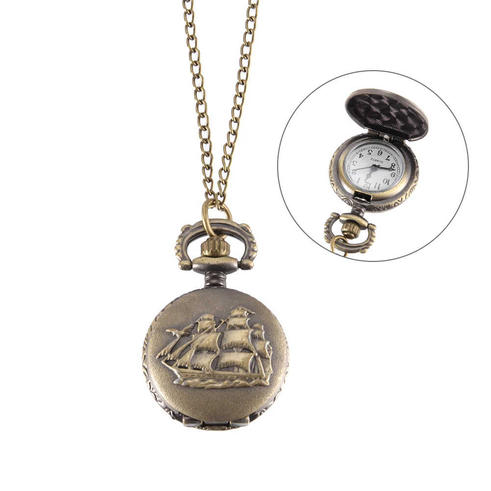 Новые винтажные карманные часы кварцевые бронзового цвета с крутой цепочкой