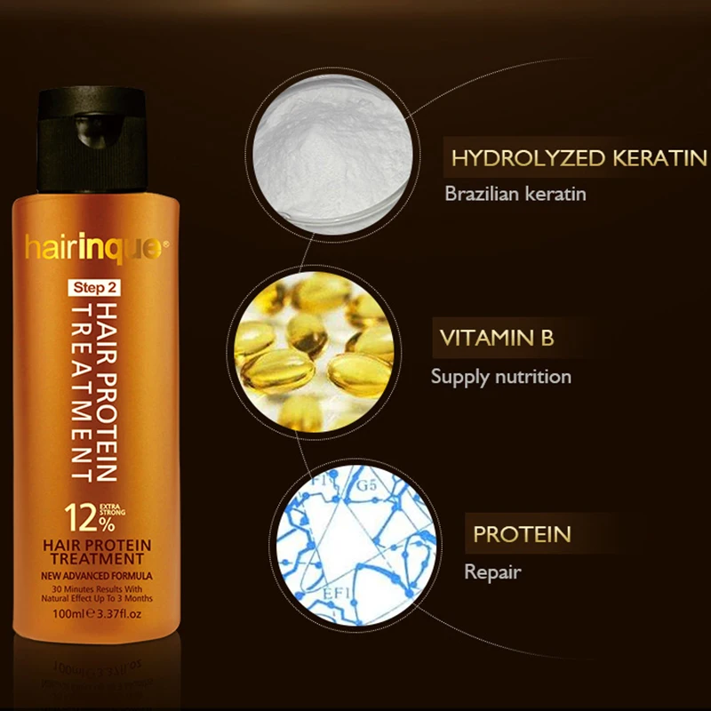 HAIRINQUE 12% Кератиновое лечение волос для африканские восстановление поврежденных волос 30 минут сделать выпрямление волос Гладкая маска для волос 100 мл