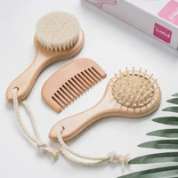 2021 trending children wooden round goat baby hair brush kids products massage hair brush and comb with gift box