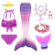 AngelGirl 2021 Kids Mermaid Tails  Bikini Bathing Children Suit Swimsuit With Monofin for Girls Princess Costume Swimmable Suit