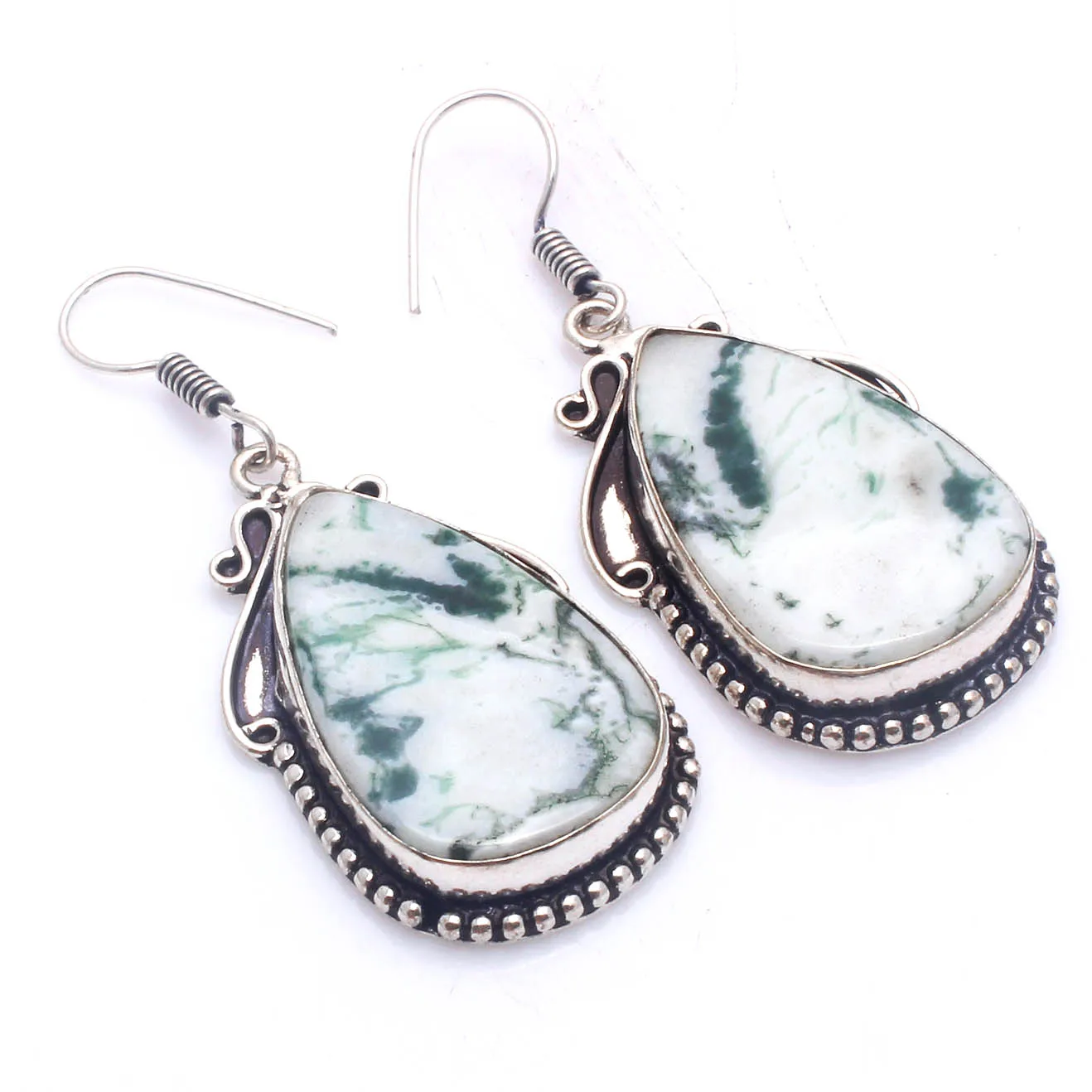 

Серьги из меди с покрытием из натурального Моха и агата, ювелирные изделия ручной работы для женщин, подарок, 55 мм, E5795