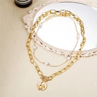 Женское длинное ожерелье в стиле панк, толстая цепь в форме монеты, колье с жемчугом в стиле барокко, многослойное украшение в готическом стиле, вечерняя бижутерия