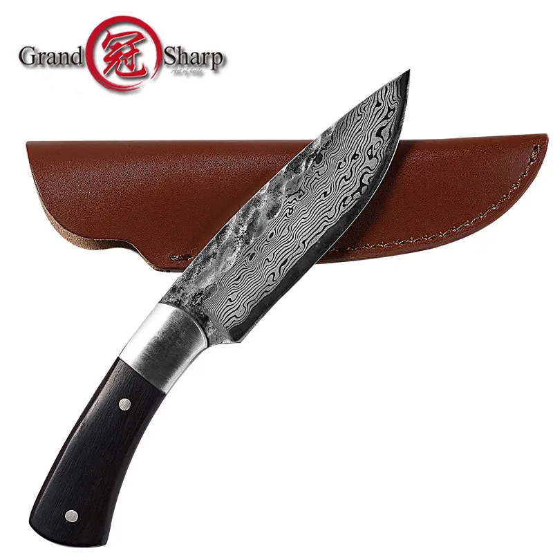 Охотничий нож с фиксированным лезвием дамасский лазерный узор для выживания на