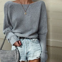 sexy open back cross knitted sweaters women casual solid loose pullover women v neck batwing long sleeve pullovers sweater tops