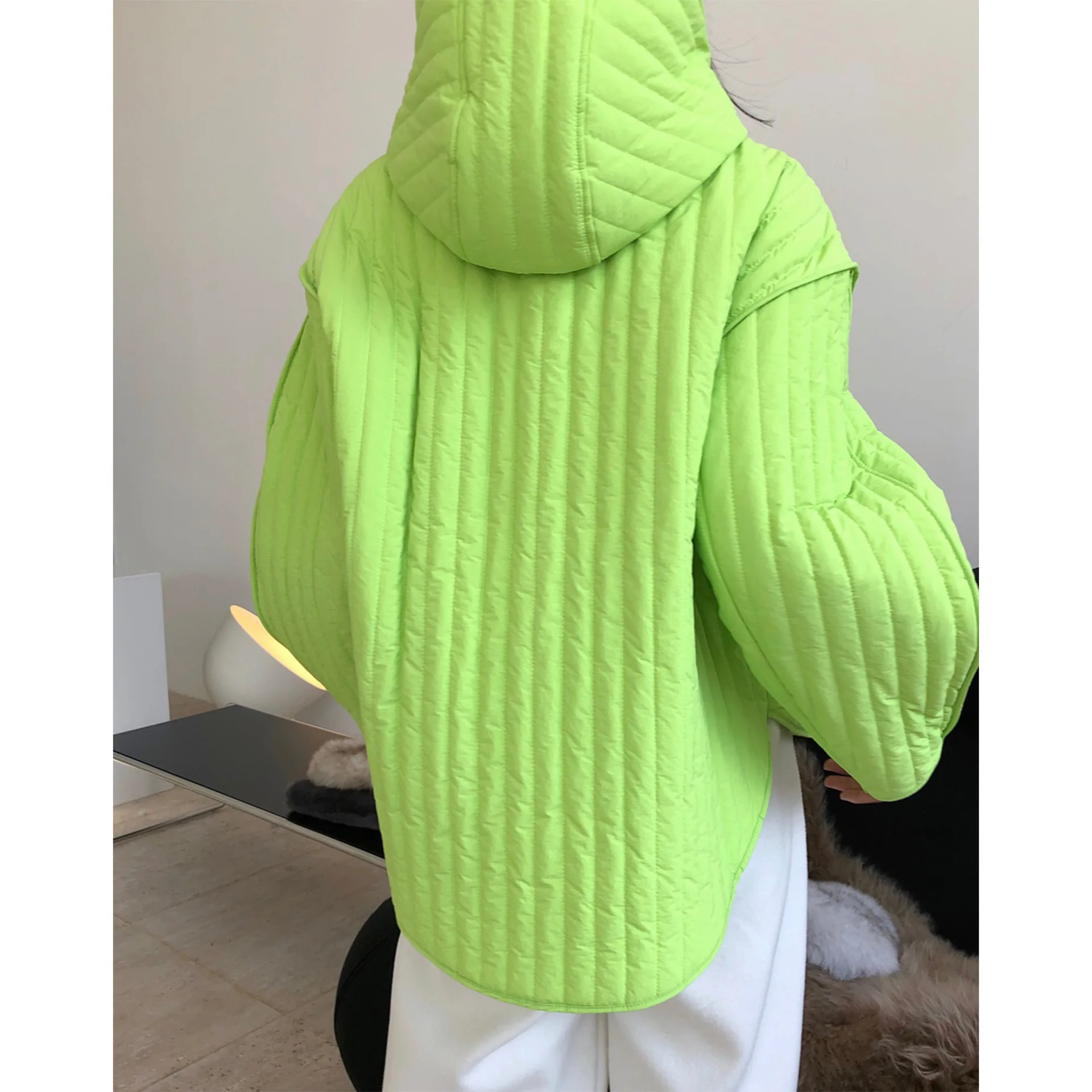 New Lazy Profile Quilted Hooded Cotton Jacket Loose Slimming and All-Matching Warm Thick Coat Women