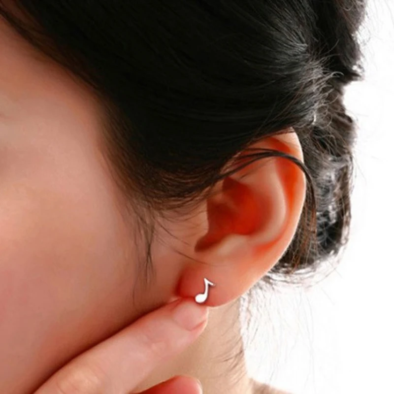 

Cute Sterling Asymmetry Musical Note Shape Ear Stud Earrings Artistic Gift