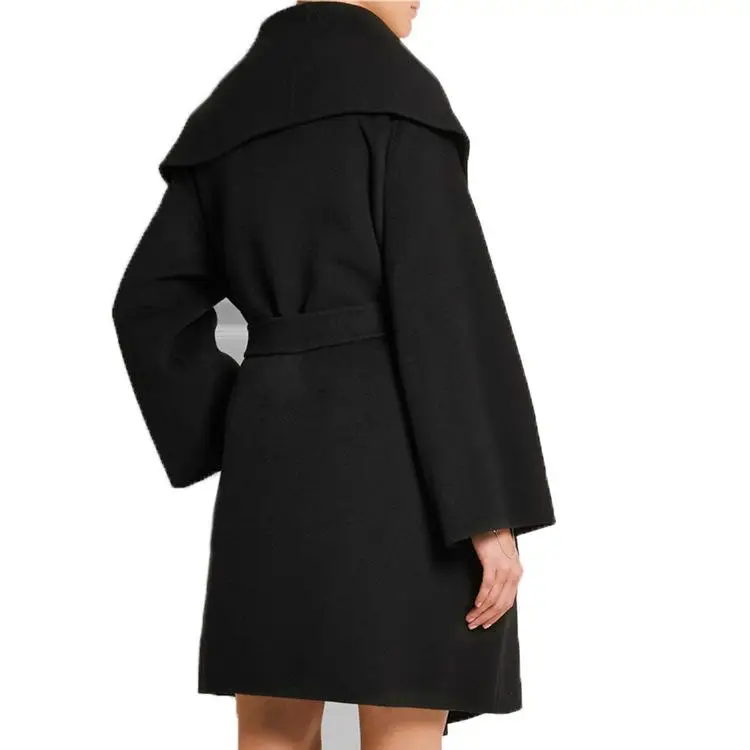 Женское осенне-зимнее длинное шерстяное пальто со шнуровкой | Женская одежда