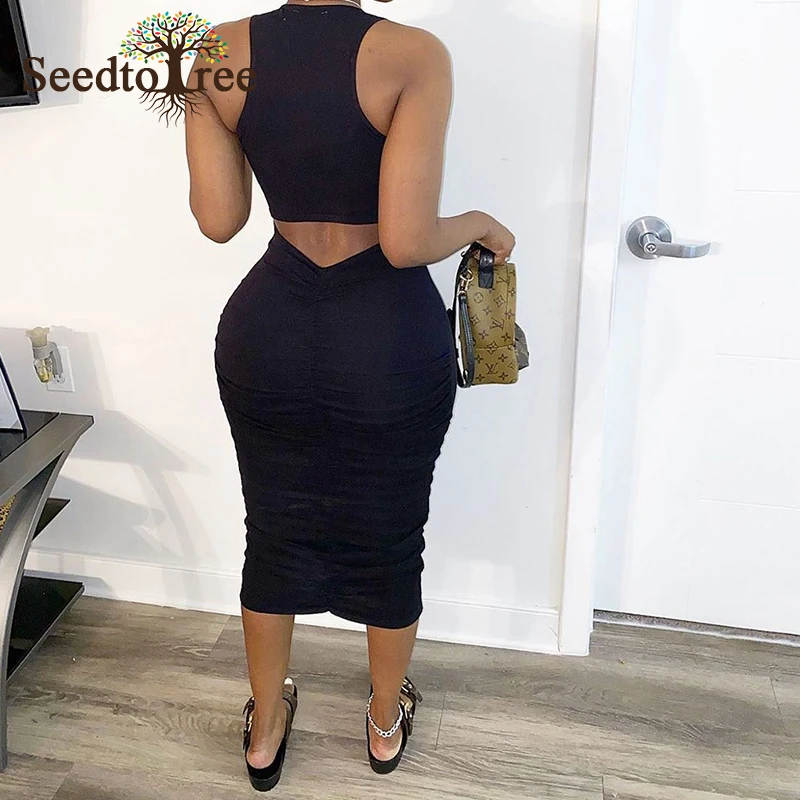 Женское облегающее плиссированное платье миди без рукавов летние облегающие