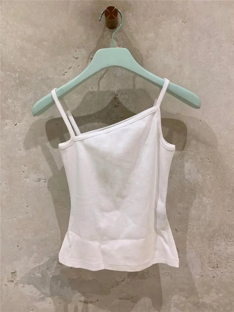 

OFF Niche 2021 Spring and Summer New Slant Shoulder Slim Cotton Camisole T-shirt Tops Women's Trendy Ins