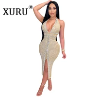xuru europe and the united states hot new product hot diamond dress sexy nightclub net yarn see through womens dress