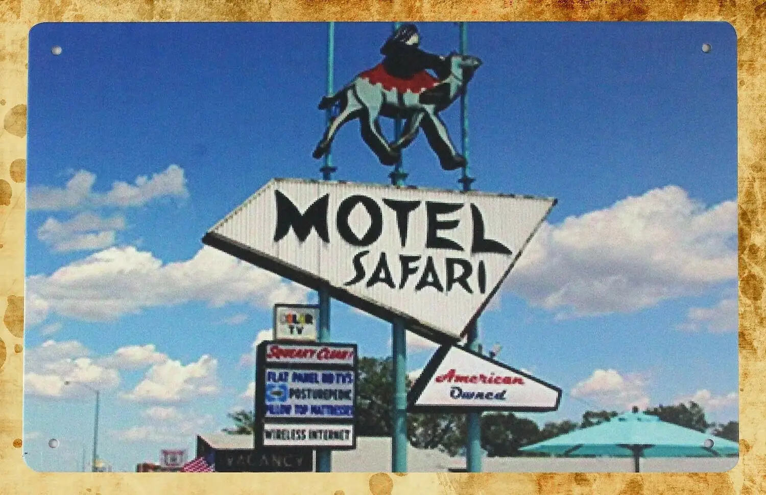 

nostalgic garage shop metal art Motel Safari tin metal sign