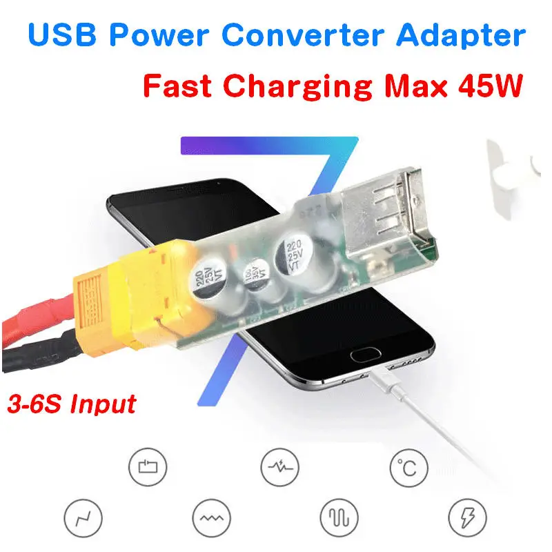 Зарядное устройство LIPO 3-6S USB-переходник для быстрой зарядки QC3.0 XT60 штекер