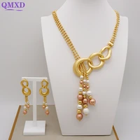 newest design dubai gold necklace earrings jewelry set for women ladies exquisite banquet dating wedding jewellery set