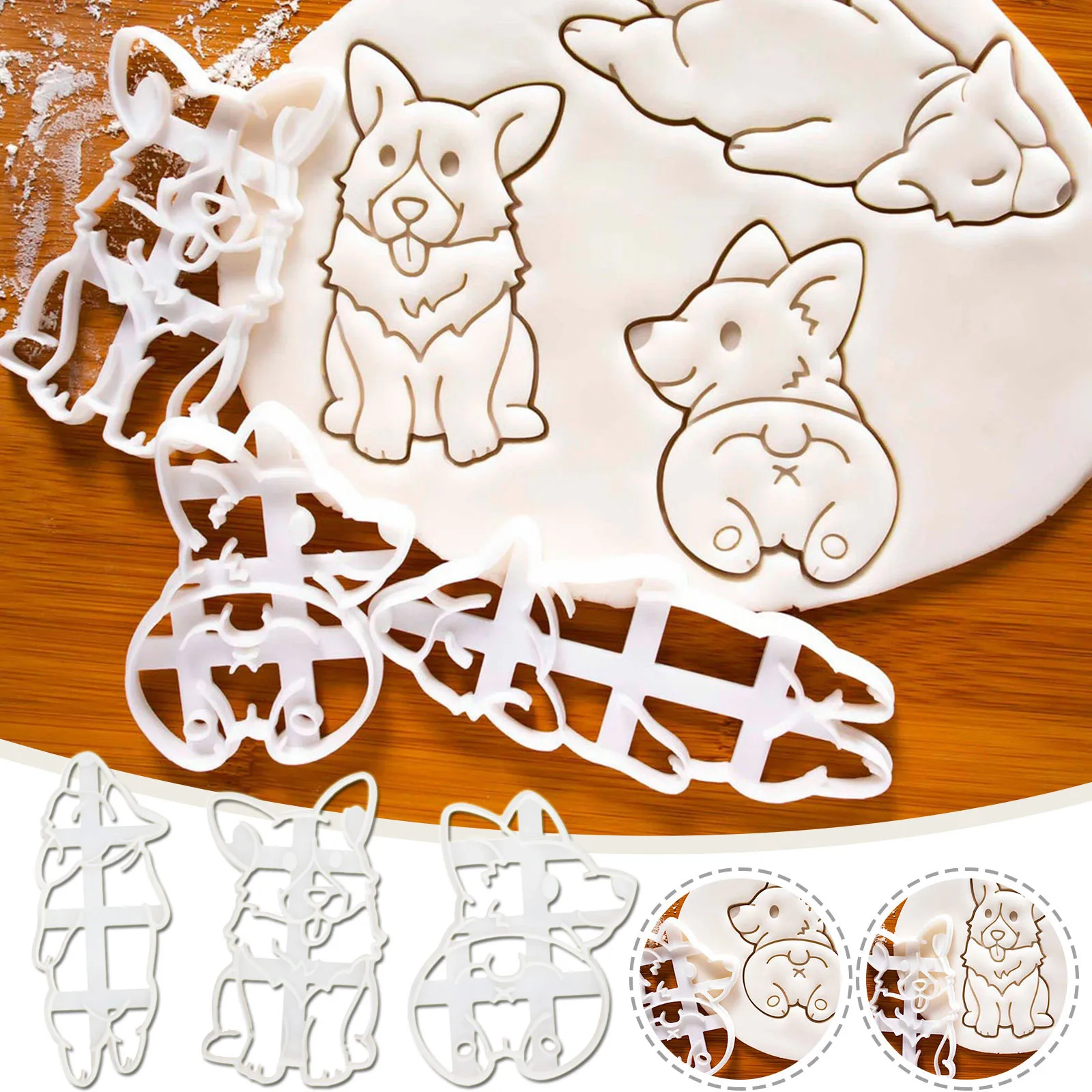 

3 Type Corgi Dog-shaped Biscuit Cute Mold White Kitchenware Baking tools 3D Three-Dimensional DIY Tool Accessories Wholesale