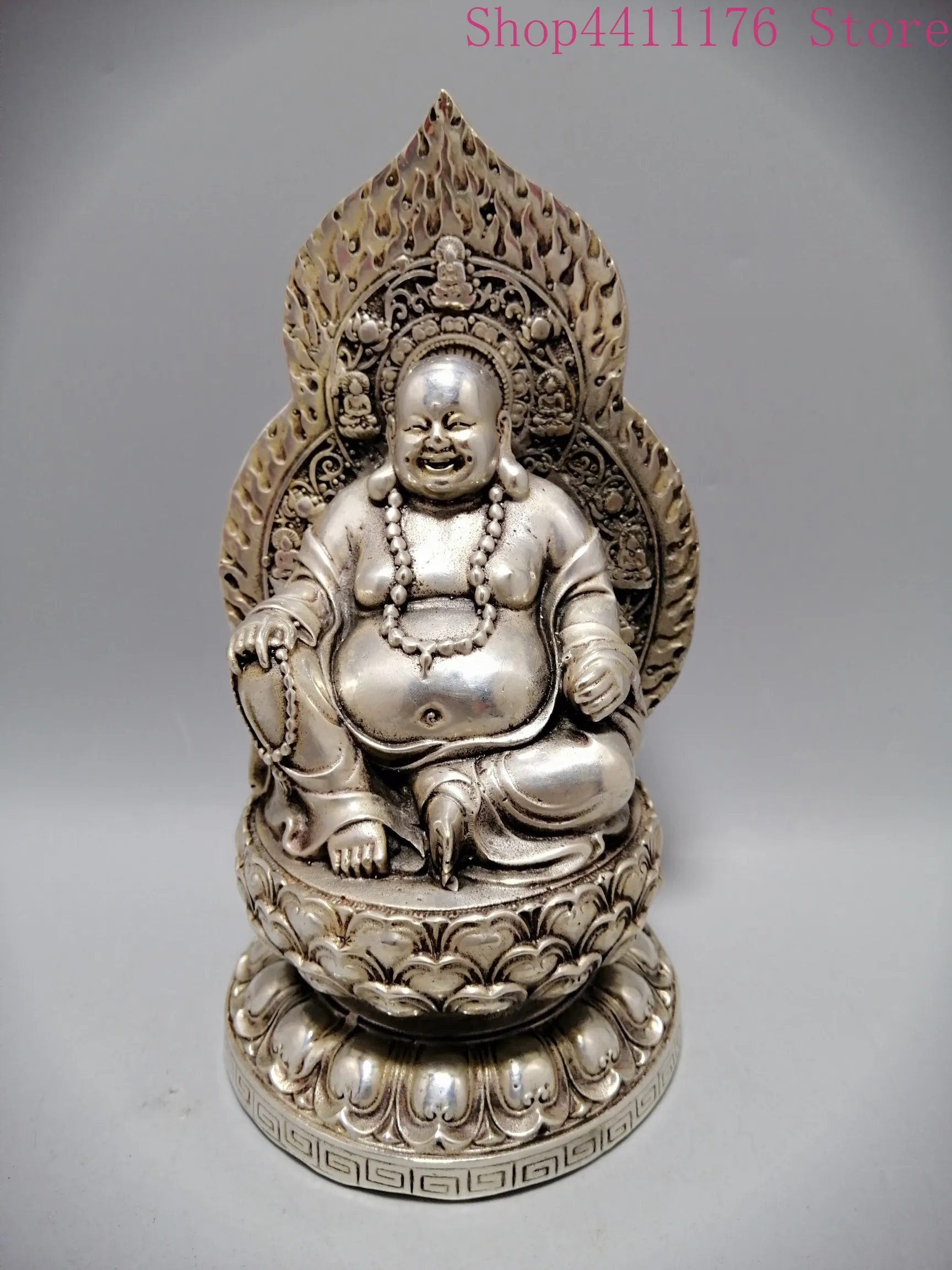 

Exquisite craftsmanship of Maitreya Buddha in the collection of antique white copper #2258