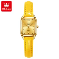 olevs new luxury rose gold square quartz womens watch top brand ladies fashion yellow leather strap waterproof watch 6626