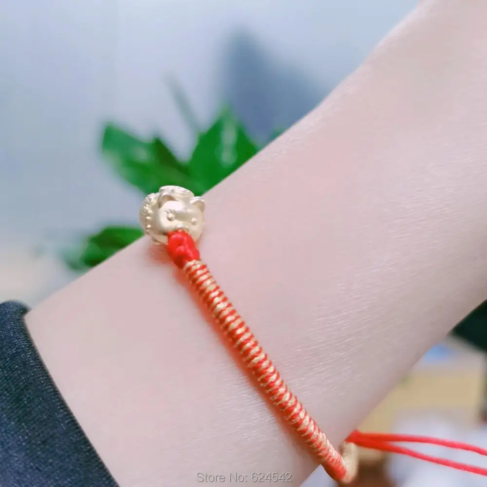 

Genuine 925 sterling silver 24K gold bracelet zodiac pig jewelry, adjustable size hand chain Valentine gift