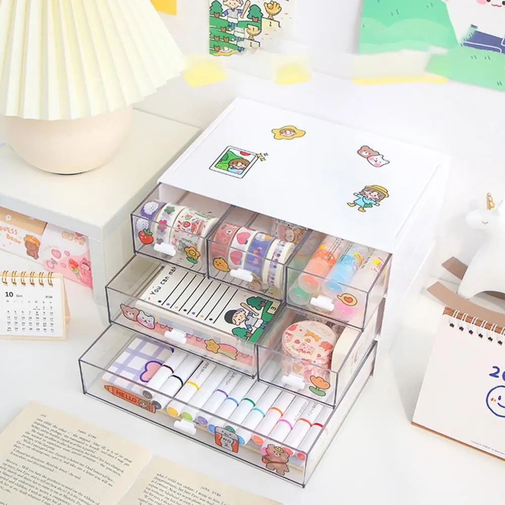 

Useful 3 Colors Drawer Type Transparent Cover Non-slip Storage Box for Office Drawer Organizers Desk Storage Box