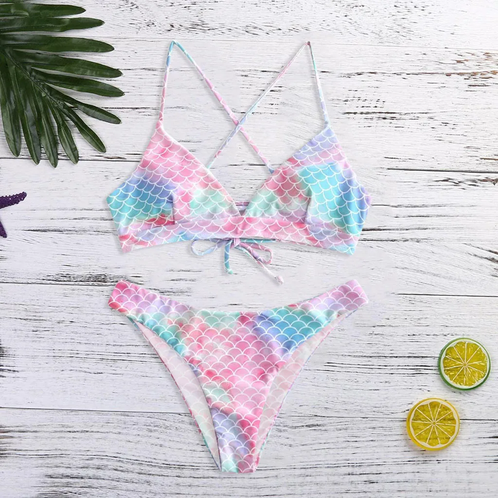 

63# 2021 Women Bikini Set Summer Fashion Floral Printed Bathing Suit Bandage Swimsuit Beachwear Padded Swimwear Biquini