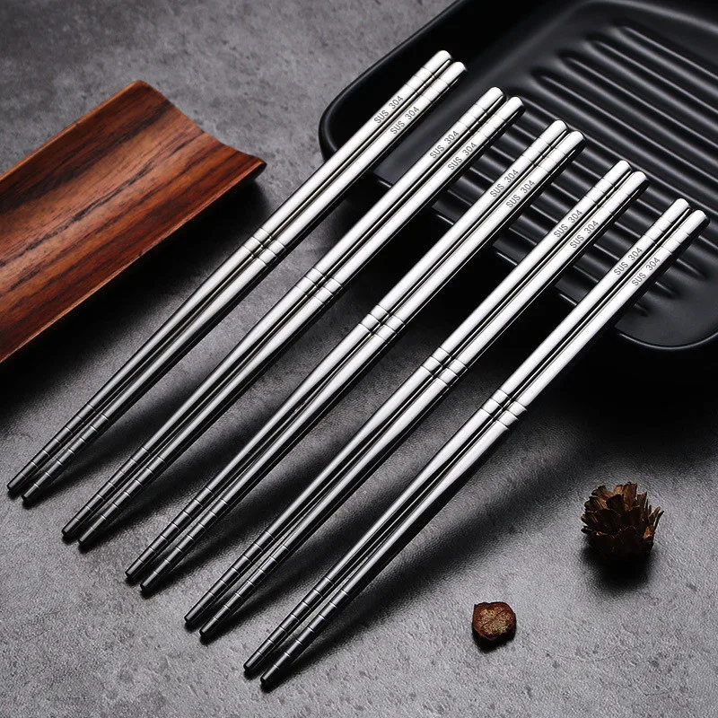 

3 Pairs/Set Kitchen Stainless Steel Chinese Metal Chopsticks Non-Slip Chop Sticks Set Reusable Food Sticks Kitchen Sushi Sticks