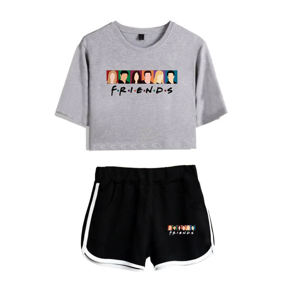 

Kpop Friends Two Piece Set Sexy T Shirt New Suit Shorts Crop Top Women Harajuku Outfits TV Show I'll Be There for You Summer