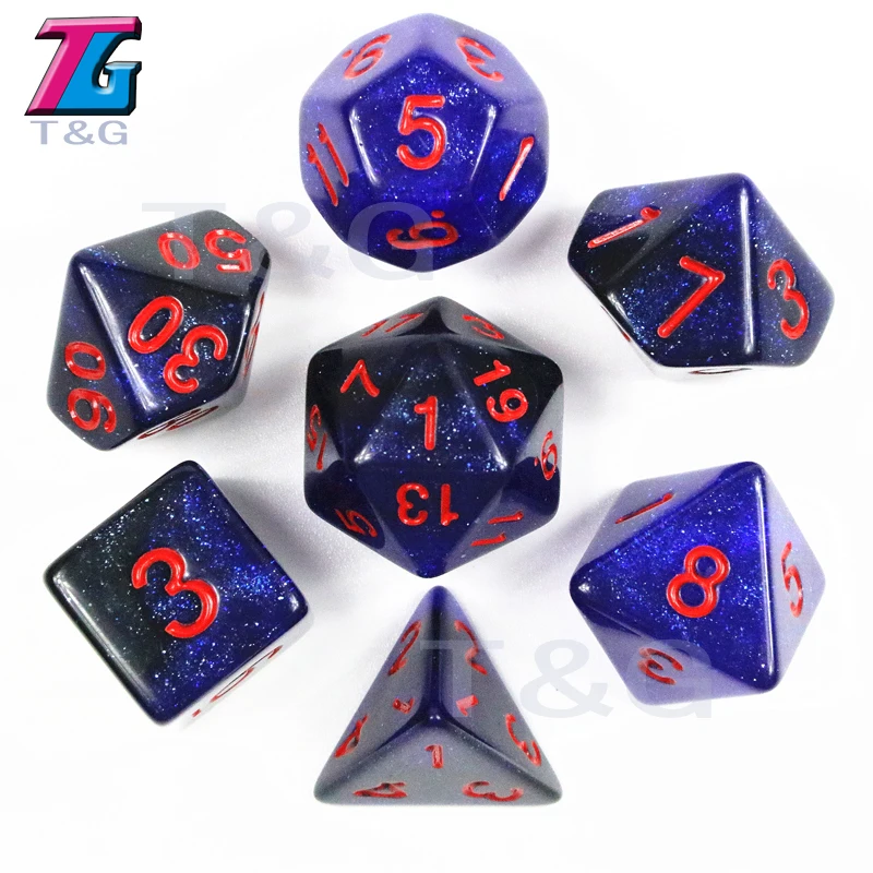 Тренд! Супер Вселенная галактические кости набор из D4-D20, королевский синий микс черный цвет с блестящими эффектами для DND настольной игры