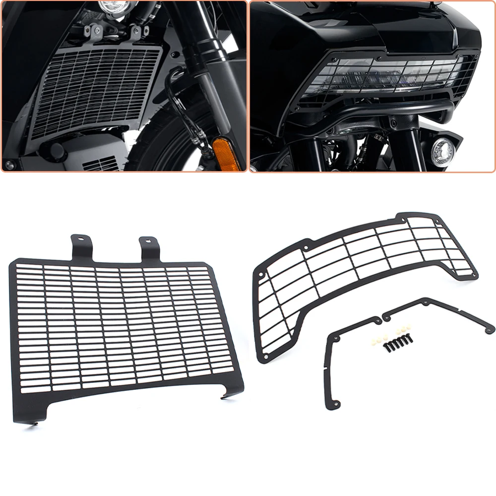 

Motorcycle Radiator Grille Headlight Cover Guard Protector Grill Combos For Harley Pan America 1250 ADV PA1250 Special 21+ Black