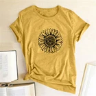Женские футболки с графическим принтом, летние топы для девочек, рубашка с рукавом, однотонная, принт подсолнечника