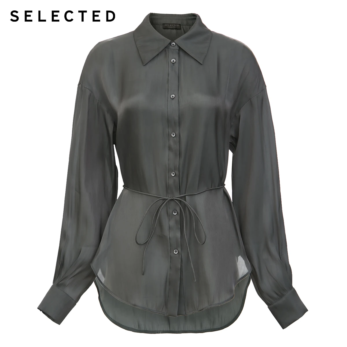 

SELECTED Women's Silky Shiny Lace-up Temperament Commuter Long-sleeved Shirts S|420205502