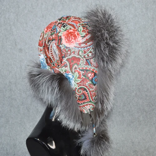 sliver fox fur 1 Брендовая женская шапка из натурального меха лисы, зимняя шапка-ушанка, шапка-бомбер, шапка для русской снежной погоды, Толстая теплая меховая шапка из натуральной кожи - Цвет: sliver fox fur 1