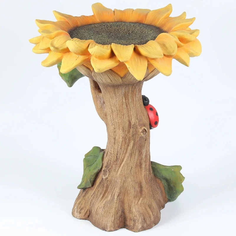 

1PCS Polyresin Sunflower Bird Bath Feeder Window Viewing Bird Feeders Tray Birdhouse Pet Feeder Type Feeder Outdoor Indoor
