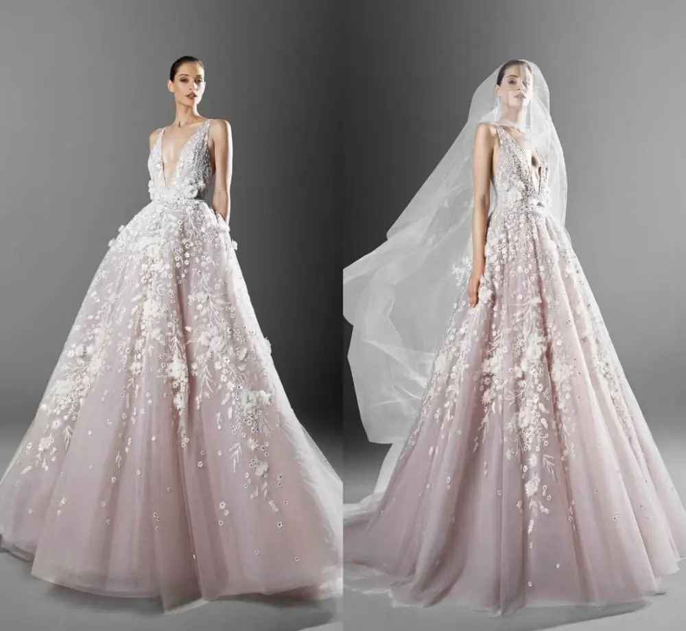 

2020 Multi Color Beach Wedding Dress Lace 3D Floral Appliqued A Line Sleeveless Vestido De Noiva Custom Made Bead Robe De Mariee