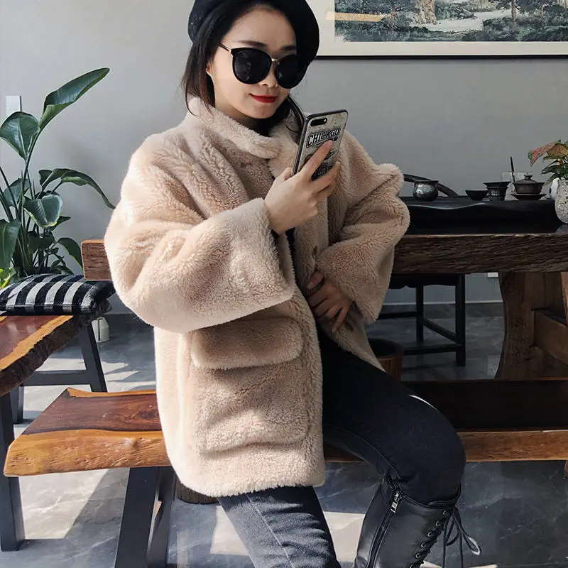 Женская куртка из натуральной овчины модное пальто шерсти Толстая теплая