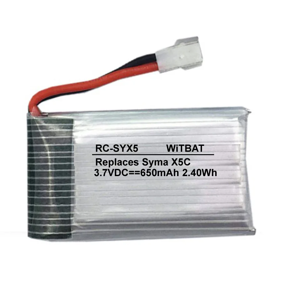 

Подходит для аккумулятора квадрокоптера Syma X5 X5C X5SW, батареи дрона с дистанционным управлением, RC-SYX5C, 3.7V650mah