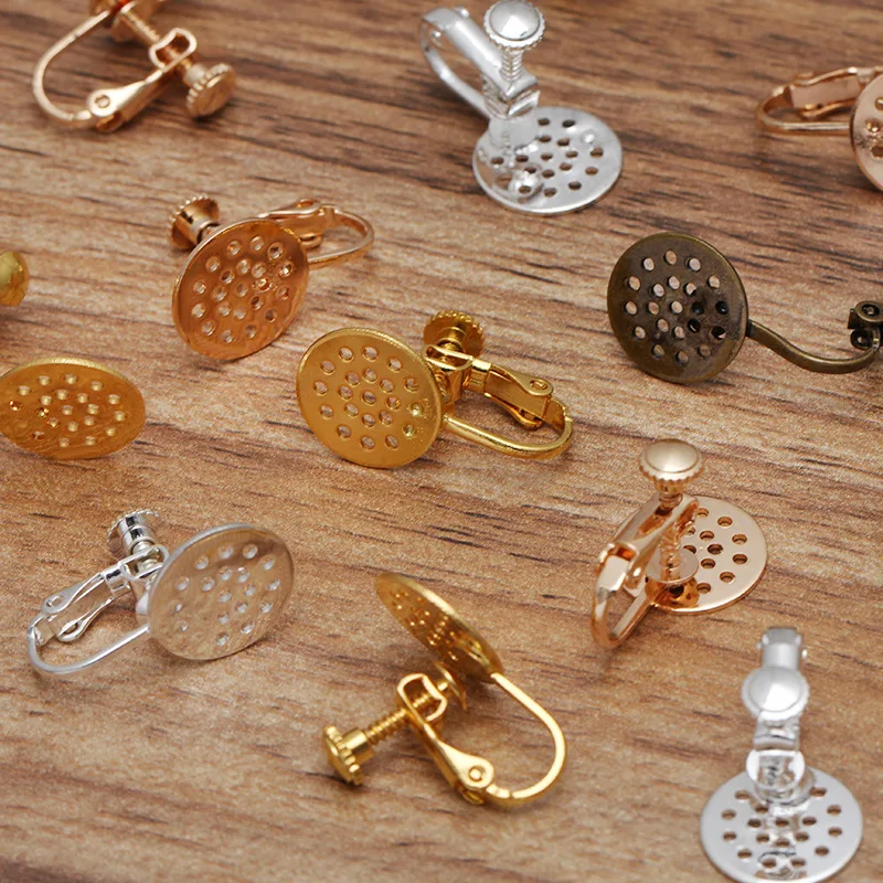 12 мм Винт Назад клип на без пирсинга серьги пустая Плоская Круглая филигрань Pad