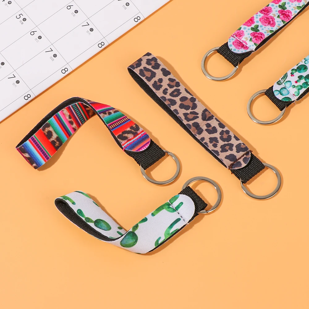 Sunflower Leopard Printed Keychain Wristlet For Key Chain Lanyard Long Hanging Strap Rings Charms DIY Jewelry Accessory | Украшения и