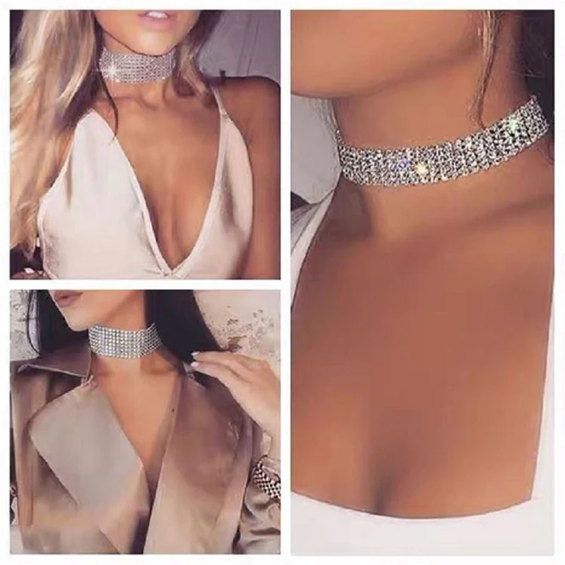 

Choker Personality Nightclub Tie Neck Necklace Women's Short Clavicle Chain Element Multi-layer Full Diamond Necklace 2021 Trend