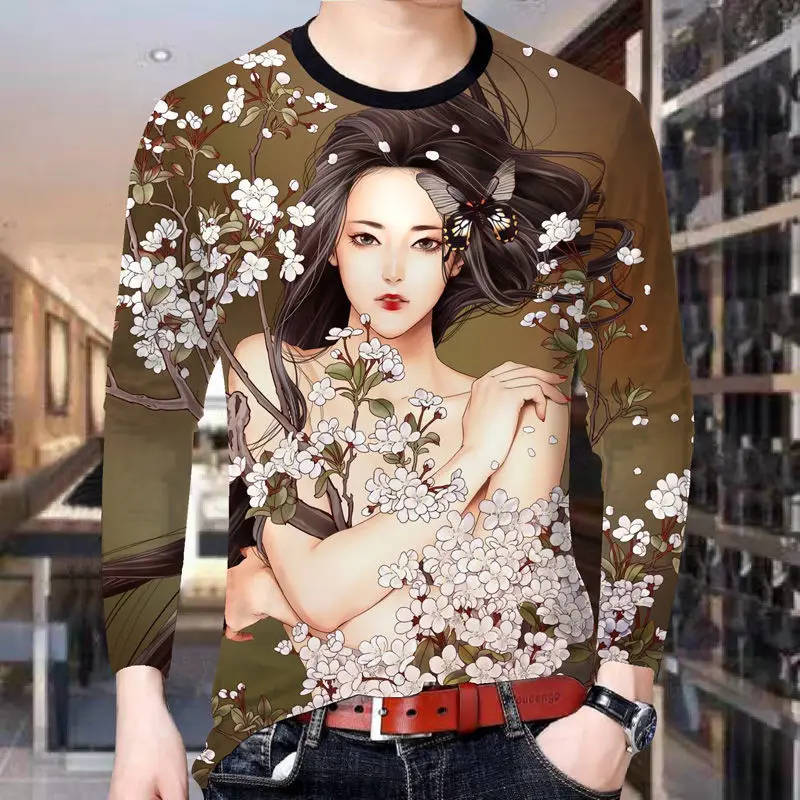 

Новинка 2021, Модная тонкая нижняя рубашка, Мужская футболка на весну и осень, темпераментный Повседневный Топ в западном стиле с длинными рук...