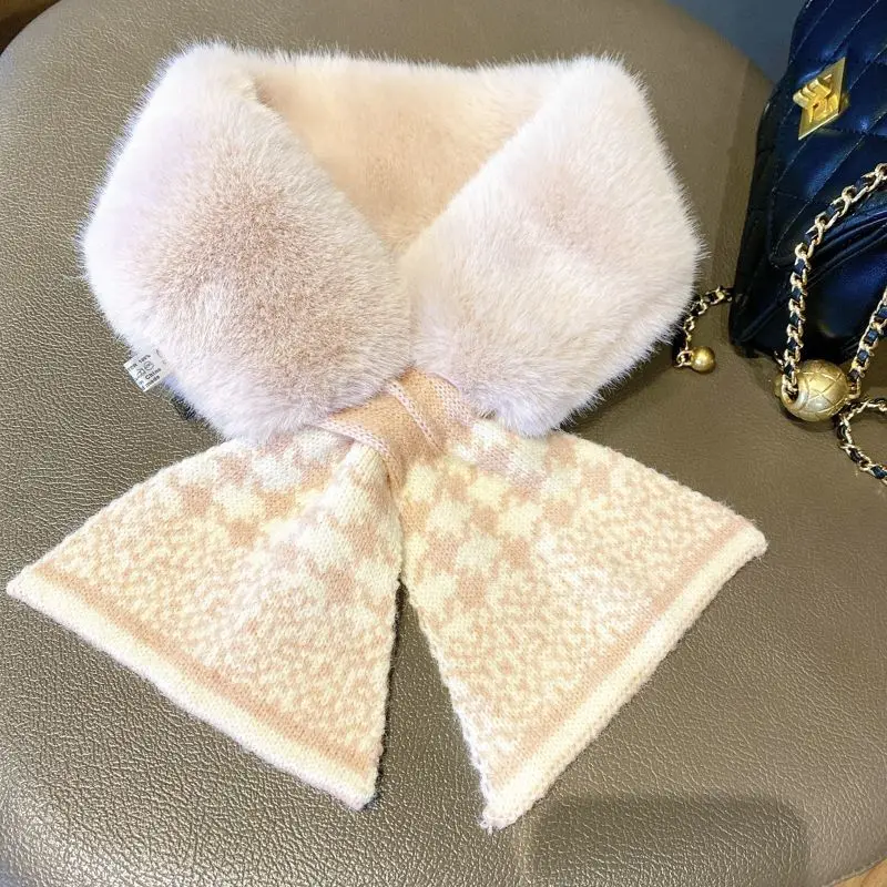 

Beige Swallow Gird Winter Korea Wool Lady Faux Fox Furry Plush Scarf Grass Collar Fur Scarf Neck Warmer Gift Bufanda for Women