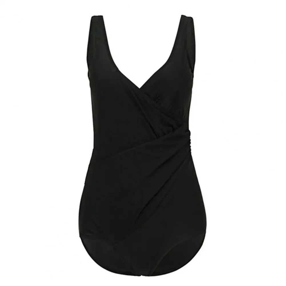 

60% Dropshipping!!Solid Color Wrap Cross Sleeveless V Neck Women One-piece Swimsuit Bathing Suit for Beach