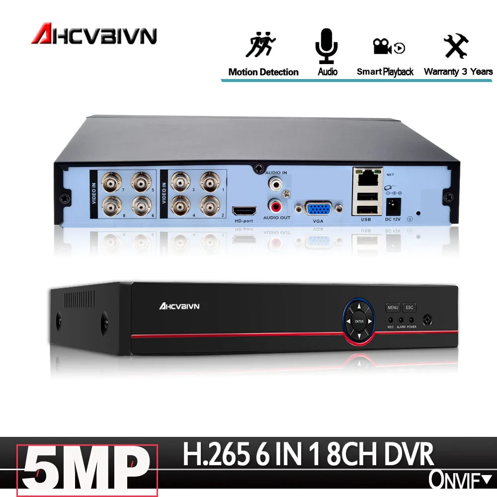 8 канальный AHD DVR XVI/CVI/TVI /IP 2592*1944 5MP CCTV видеорегистратор Гибридный NVR HVR 6 в 1 система