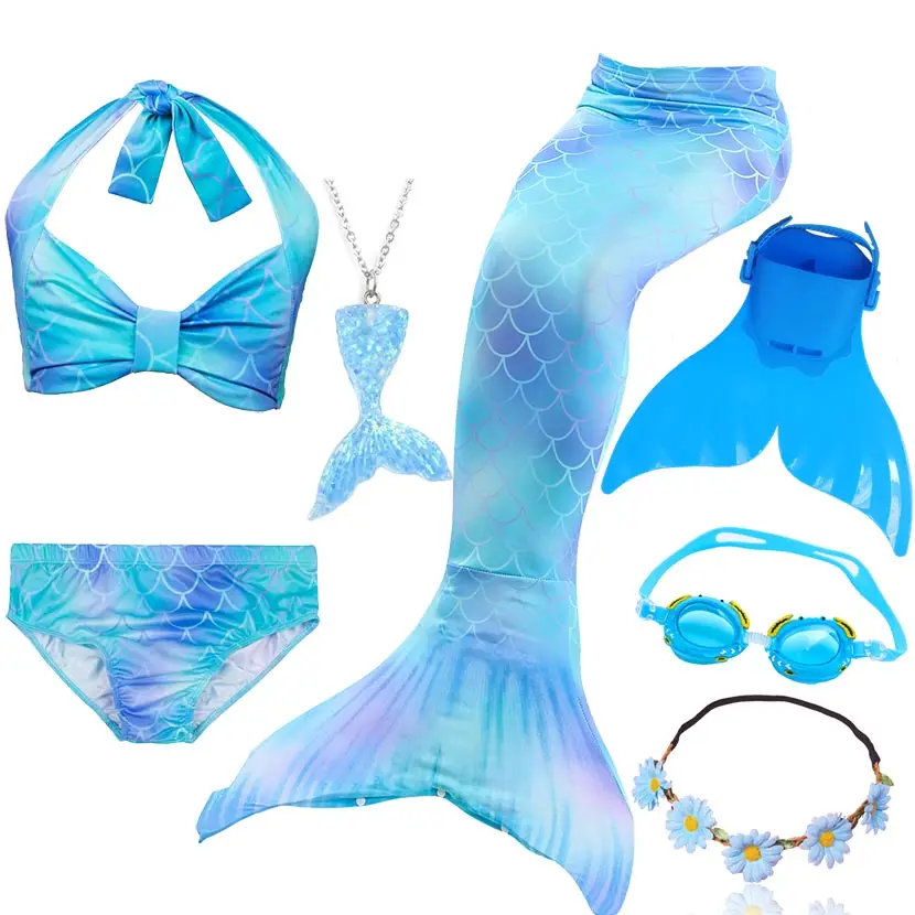 Kids Swimming Mermaid Tail Bikini Set can add with Monofin Flipper Ariel Costumes Cosplay Swimsuit Bathing Suit for Girls - Цвет: Package 1