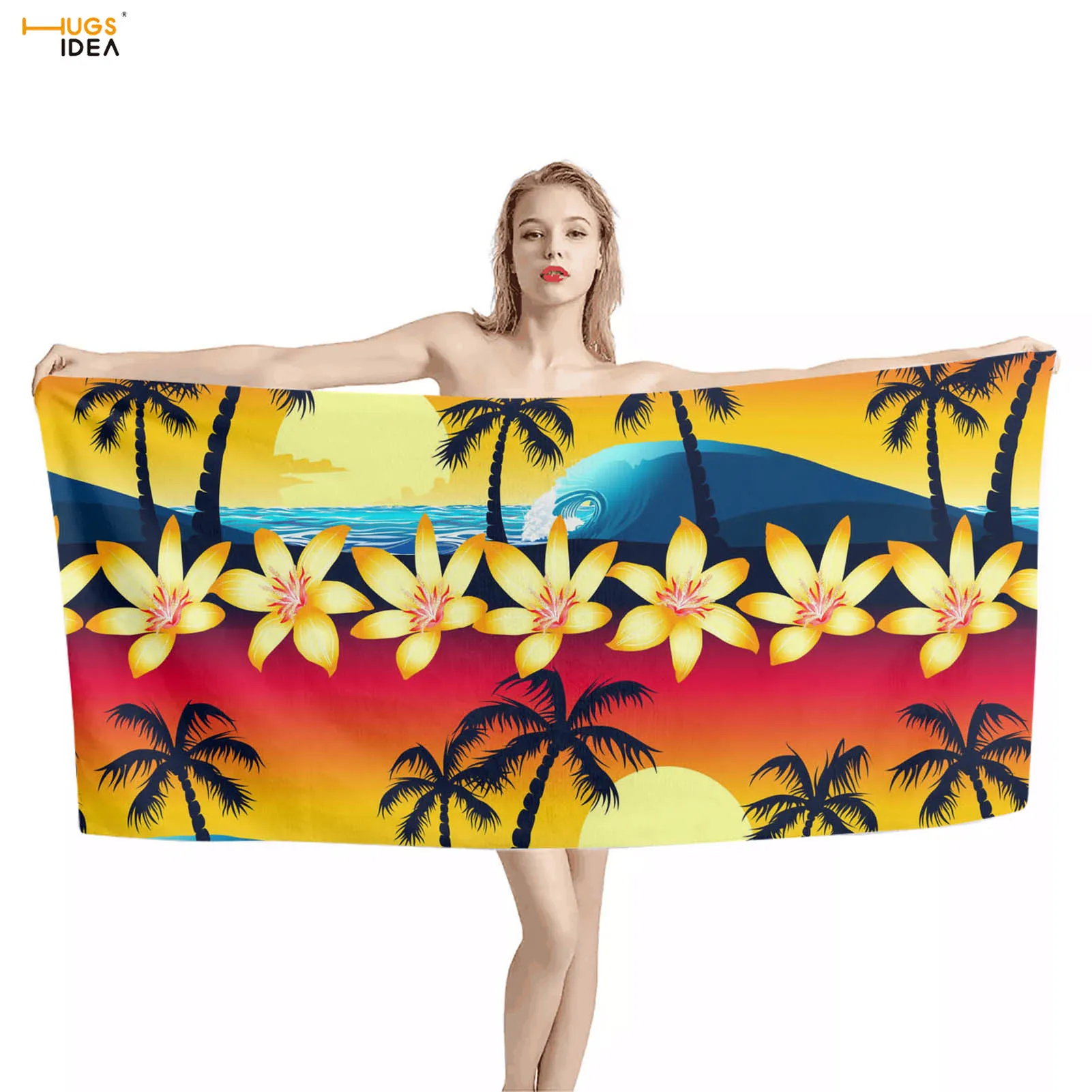 

HUGSIDEA пляжное полотенце с рисунком тропической пальмы для женщин и мужчин, мягкое Впитывающее банное полотенце из микрофибры для душа, полот...