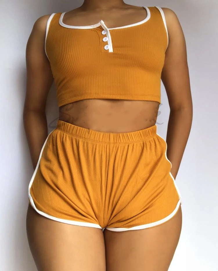 

hirigin Summer Sport Knitted Women Two Pieces Set Tracksuit Tank Tee Tops Shorts Jogger Sweatpant Suit Outfit Matching Set