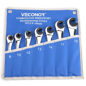 Набор гаечных ключей с храповым механизмом, зеркальная полировка, 7 шт.