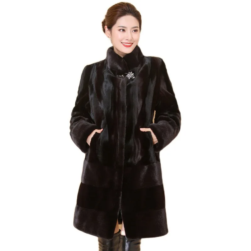 2020 зимнее Норковое Пальто для женщин средней длины длинное мам среднего возраста