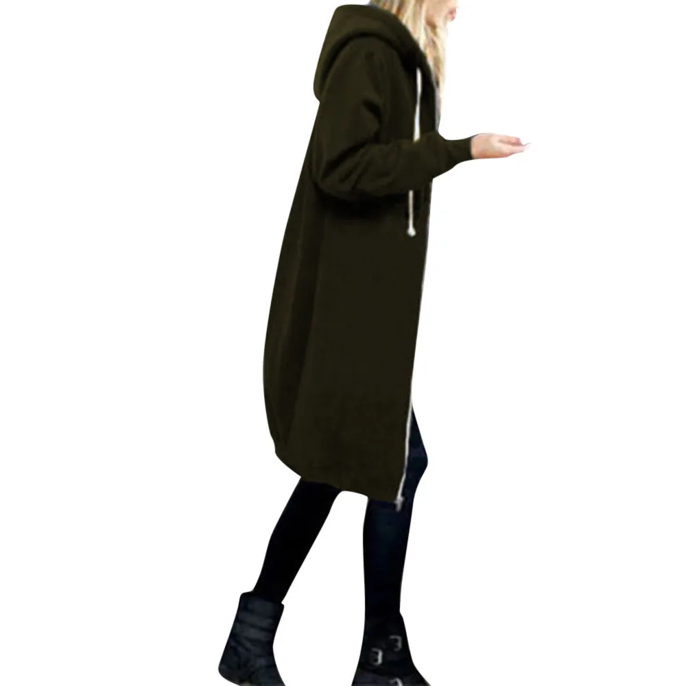 Women Warm Zipper Open Hoodies Soild Sweatshirt Long Coat Jacket Tops Outwear Streetwear Women Oversized Hoodies Sudaderas