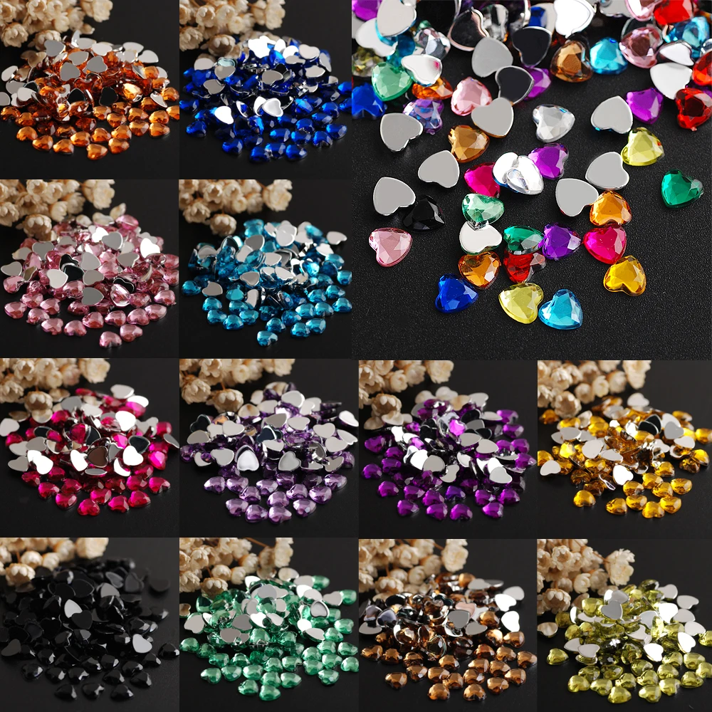 

10 мм 100 шт./лот разноцветные акриловые стразы в форме сердца, аксессуары для одежды, бусины, драгоценные камни для творчества